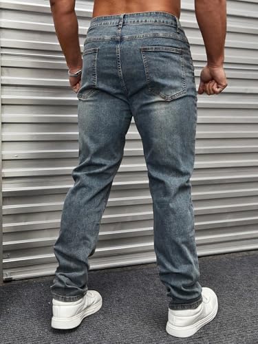Image of URBAN POCKETS Jeans for Men | Distressed Denim Pants with Slim Tapered Fit & Washed Look (Comfort-Tarry-U06-U07)