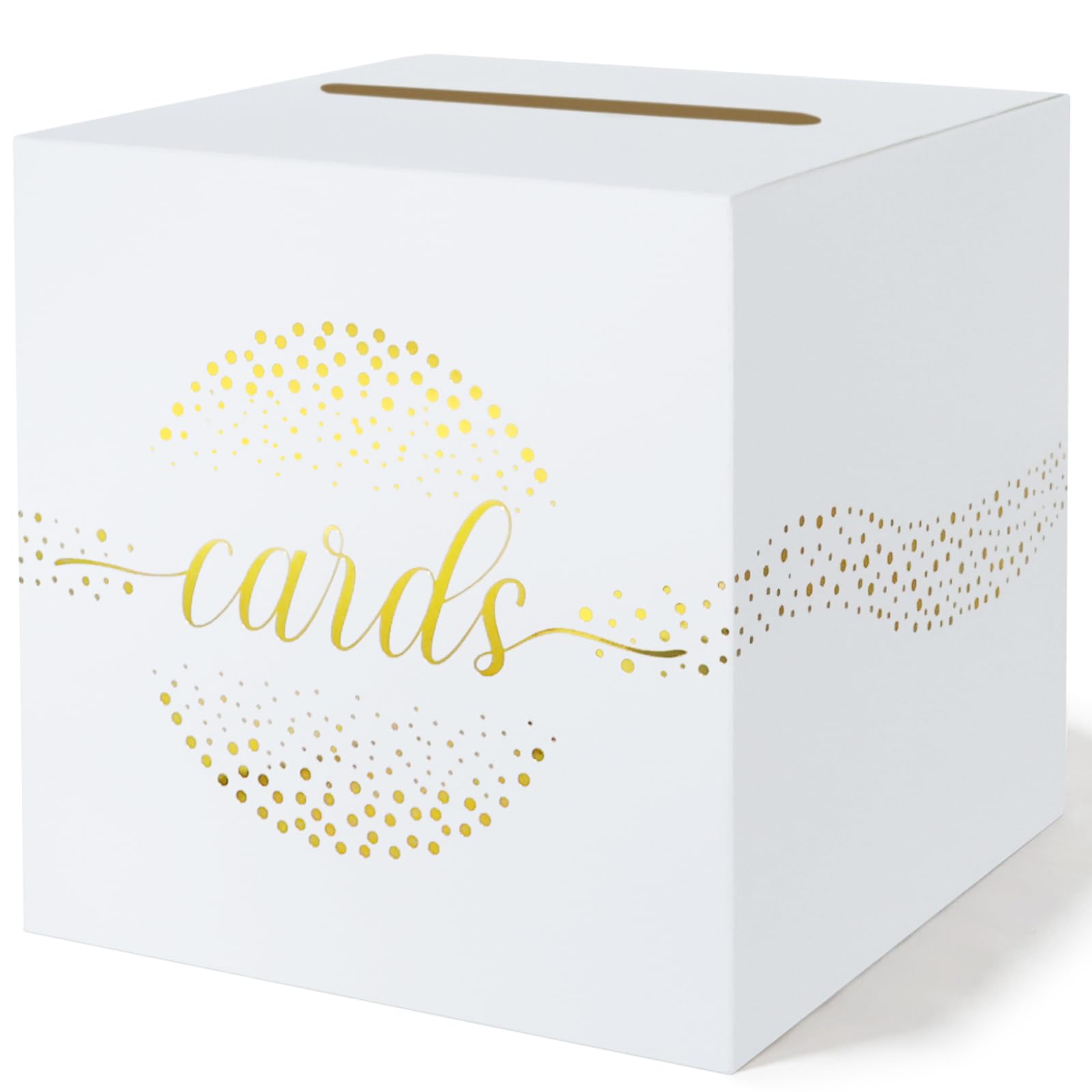 QIKSION White Card Box with Gold Foil Design, Gift Cards Receiving Box for Birthdays Party, Bridal & Baby Showers, Wedding Receptions, Graduations, Retirements, Anniversaries