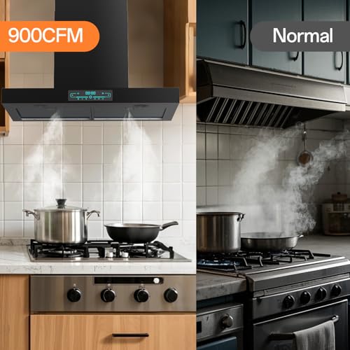 Image of Range Hood 30 inch, Heavy Duty 900 CFM, Wall Mount Range Hood with Ducted Convertible Ducted, Stainless Steel range hood With 4 Speed Gesture Sensing & 2 Pcs Adjustable Lights