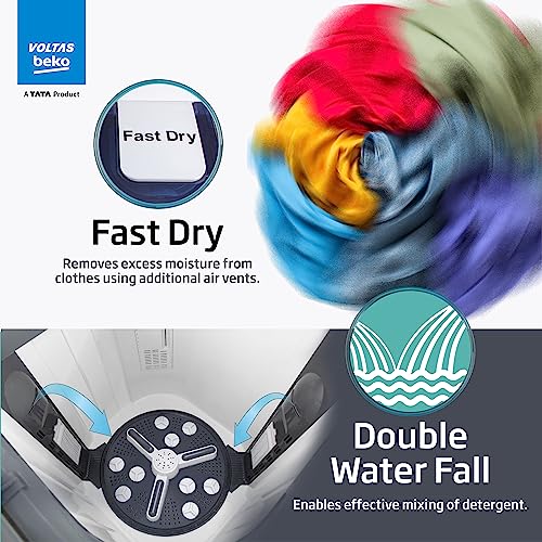 Image of Voltas Beko, A Tata Product 12 Kg 5 Star Semi-Automatic Top Load Washing Machine (WTT120UPA /BL5KPTD, Blue, Special pulsator and Double waterfall Technology)