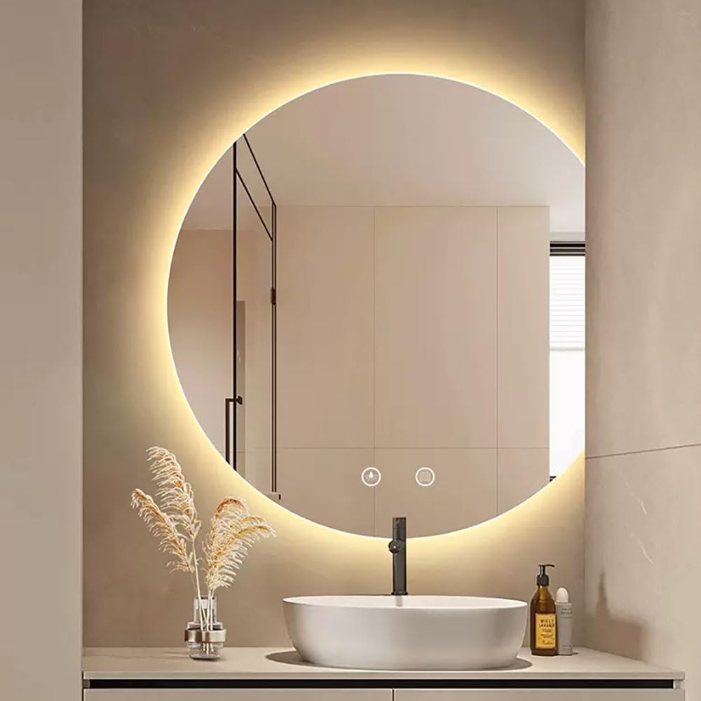 Miroir Salle De Bain Semi-circulaire Rétro-éclairant Et Variateur De