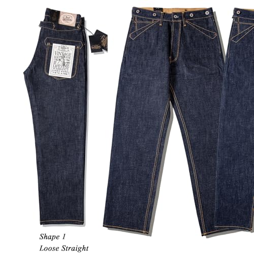 Red Tornado Vintage 16.5oz Men's Jeans Relaxed Fit Straight Leg Heavyweight Raw Selvedge Denim Pants Buckle Back Belted4