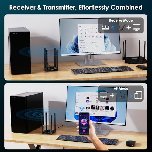 Image of USB WiFi 7 Adapter for Desktop PC, WAVLINK BE6500 Tri-Band Wireless USB 3.0 Adapter with 4x5dBi High Gain Antenna, 2.4+5+6GHz, Multicolor Status LED, WPA3, MLO, OFDMA, 4K-QAM, Windows 11 /10 Only