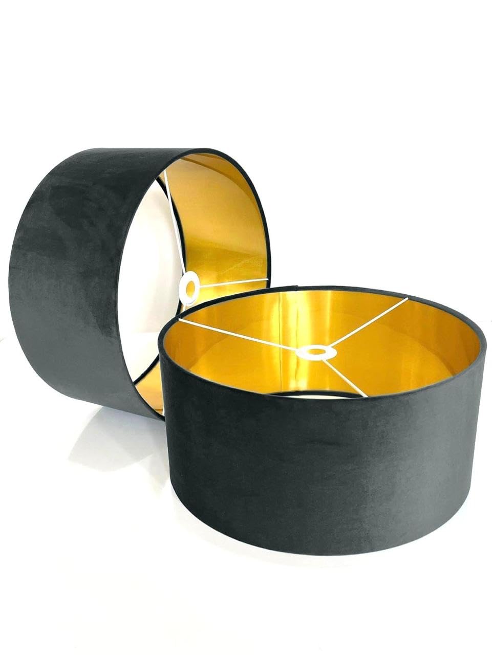 New Handmade by Order Graphite Grey Velvet Drum lamp Shade Ceiling Shade with Metallic Lining of Gold,Silver or Copper lamp Shades Suitable for Ceiling and Tables