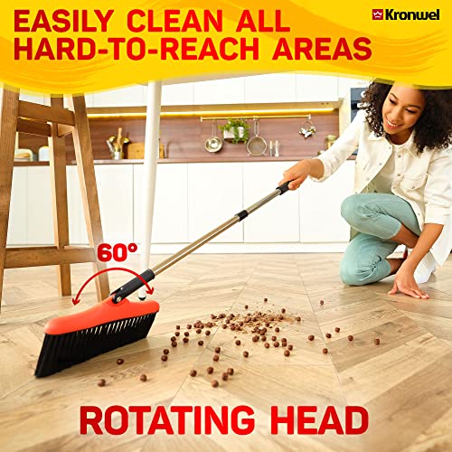 Broom And Dustpan Set With Long Handle - Kitchen Brooms And Stand Up Dust Pan Magic Combo Set For Home - Lobby Broom With Rotation Head And Standing Dustpan For Floor Cleaning Red #TOP2