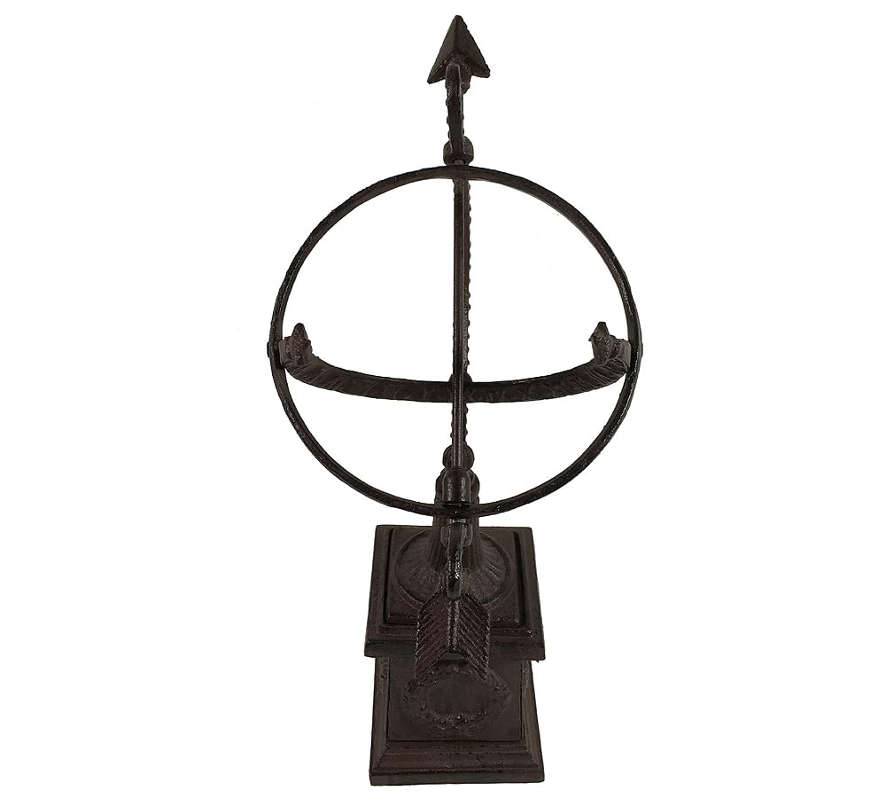 zeitzone Sonnenuhr auf Standfuß Antik-Stil Gusseisen Braun Gartendeko H 34cm