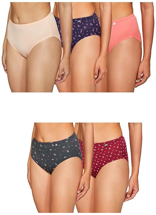 Image of Jockey 1406 Women's High Coverage Super Combed Cotton Mid Waist Hipster with Concealed Waistband and Stay Fresh Treatment (Pack of 5 Colors & Prints May Vary)