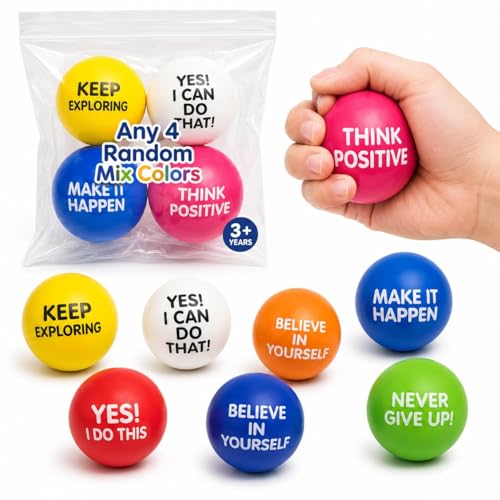 SHAHNARO Inspirational Stress Balls 4 Pcs 6.3cm Motivational Sponge Stress Balls Soft Squeeze Stress Balls Sensory Fidget Toy for Kids & Adults Classroom Rewards Party Favors Random Colors