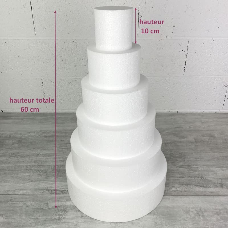 Lealoo Pièce montée en Polystyrène, 60 cm de Haut, Base Ø 35cm à 10cm, 6 étages Wedding Cake Haute densité