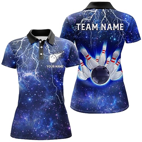PIONAMZIOZ Navy Bowling Shirt for Men & Women Lightning Thunder Bowling Team Jersey Bowling Polo & Quarter-Zip Shirt BDT68