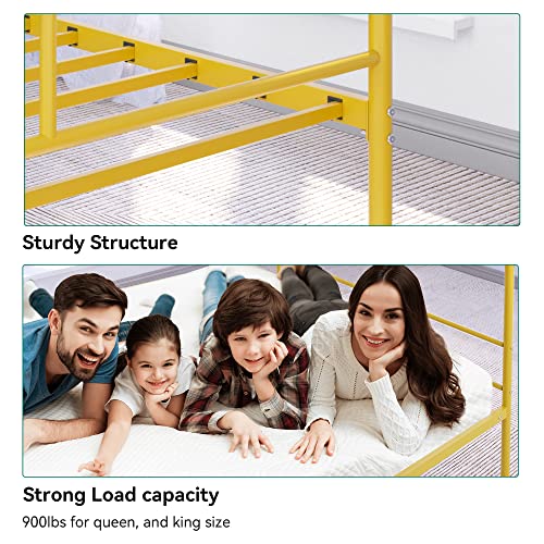 Yitahome King Size Bed Frame, Metal Canopy Four Poster Bed Frame With Built-In Headboard Strong Metal Slat Mattress Support, No Box Spring Needed, Gold #TOP5