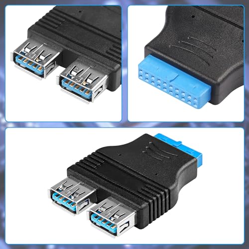 CERRXIAN Zestaw 3 adapterów USB 3.0 na 20-pinową płytę główną USB 3.0 20-pinowy do wewnętrznego podwójnego USB 3.0 do złącza Windows do portów USB bezpośrednio na płycie głównej