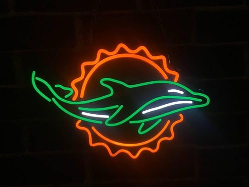 Queen Sense 10 "Vivid Miamis Sports Team Dolphin LED Sign Light Lámpara Linda Decoración de pared de neón brillante A110MDLV2NLED