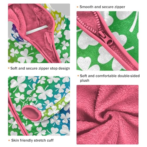 OTVEE St Patricks Colorful Clover Kids Hoodie Jackets Fall Spring Full Zip Warm Outwear Coat3