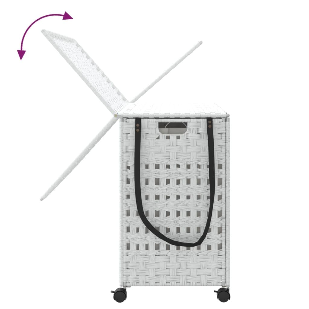 vidaXL Cesto Portabiancheria con Ruote Bianco 66x35x60 cm Rattan