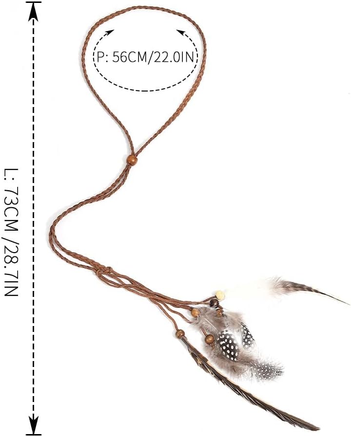 Zoestar Boho Feather Headband Bronze Vintage Hippie Headpiece Tribal Hair Accessories for Women - Image 3
