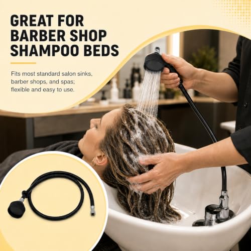 2 Pack UPC Certified Salon Shampoo Bowl Sprayer Head Hose Kit,Black Rubber Hose,1/4" Thread to Attach Shampoo Bowl Faucet for Barber Shop Spa by DFD - Used condition - Image 6