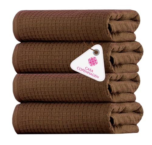 Image of Casa Copenhagen, Egyptian Cotton - Waffle Terry Towel 4 Piece 100% Cotton Large Bath Towel Set - Brown