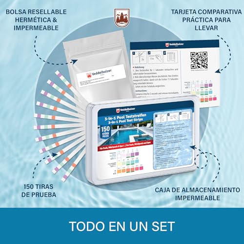 Miniatura 5 de Veddelholzer Tiras Reactivas Para Piscinas 3 En 1 150 Unidades Medidor Cloro Y Ph Piscinas Medidor Ph Y Cloro Piscina Ph Piscina Miden Ph Cloro Libre Y Alcalinidad Para Piscinas Y Spas