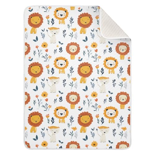Image of Baby Swaddle Blanket for Baby Boy and Girl Soft Security Bed and Play Blanket for Nursery /Strolleoddler Bed /Car seat 30X40in Cartoon Sweet Lion White