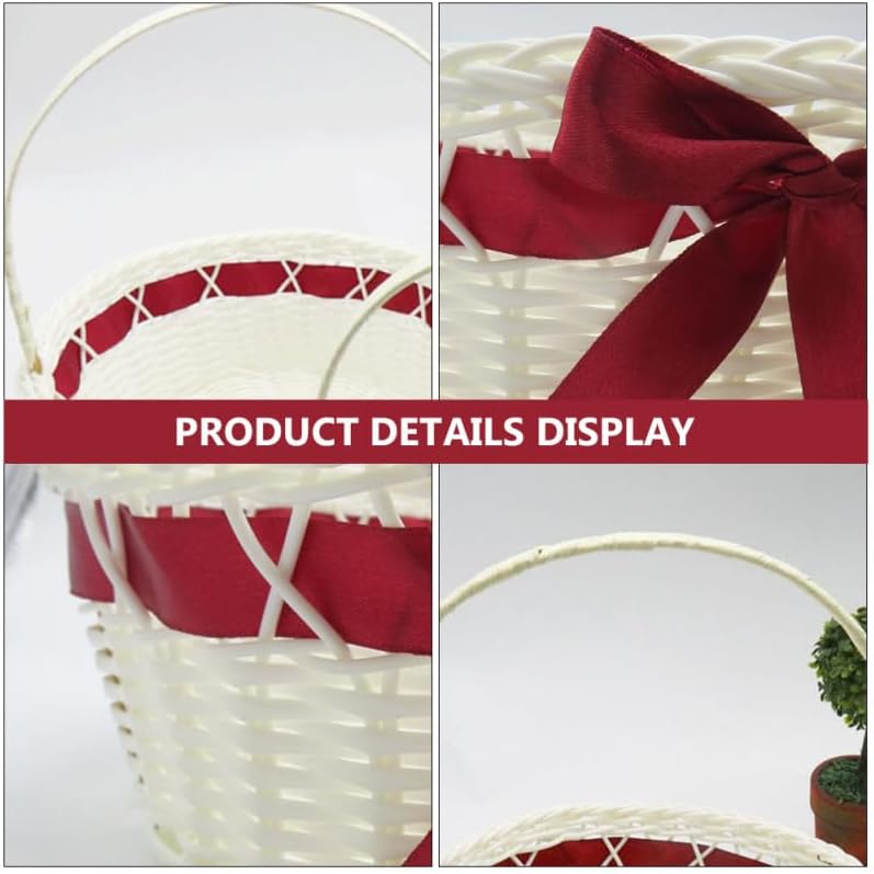 SOLUSTRE Hand Woven Wedding Basket 18x21cm Elegant Hand Woven Flower Basket Burgundy Wedding Flower for Romantic Ceremonies And Picnic Storage