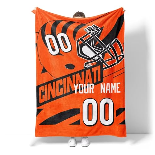 ANTKING Cincinnati Blanket for Men Women Boy Custom Name and Number Throw Blanket Gifts