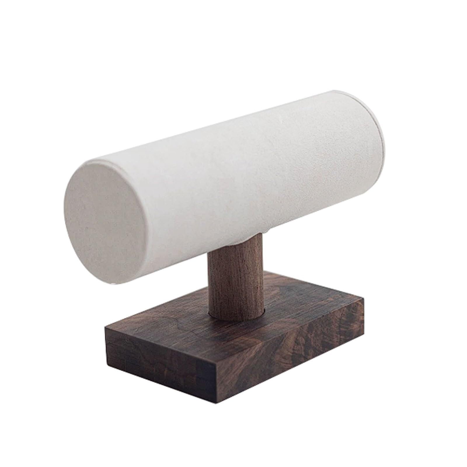 Wxuultgjr Beige Velvet Cylinder Jewelry Display Stand Solid Wood Bracelet Showcase Holder Round Necklace Tower Rack Linen Jewelry Easel Organizer Stand(Beige Velvet)