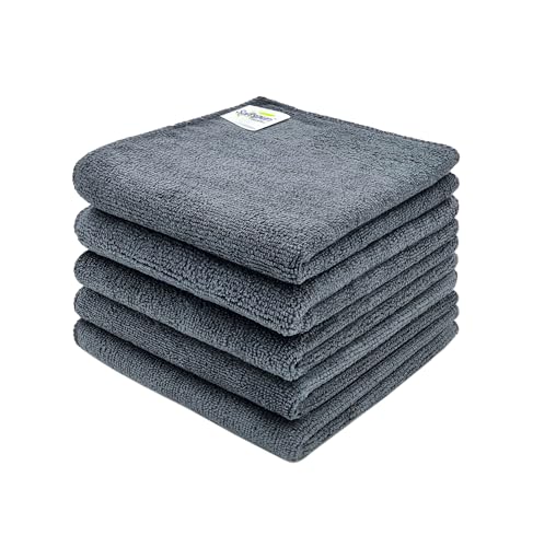 Image of SOFTSPUN Microfiber Cleaning Cloths, 5pcs 40x40cms 340GSM Grey! Highly Absorbent Lint and Streak Free Multi -Purpose Wash Cloth for Kitchen Window Stainless Steel Silverware.