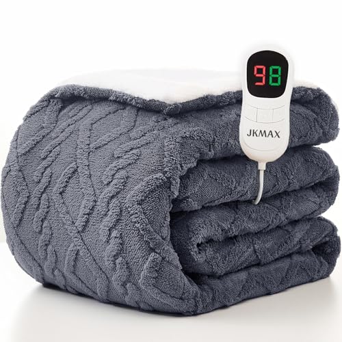 JKMAX Heated Blanket Full Size - Premium Soft Heating Electric Blanket, Fast Heating with 10 Heating Settings, 5 Time Settings, Machine Washable - Perfect for Winter & Cold Nights (72'x84', Grey)
