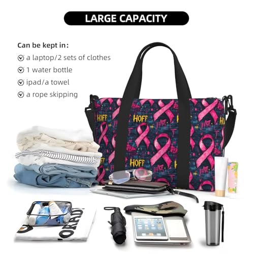 Laptop Tote Bag for Women Work - Pink Ribbon Graffiti Print Weekender Overnight Bags for Women Travel, Gym Duffle Bag for Men, Personal Item Crossbody Travel Bags for Men Carry On4