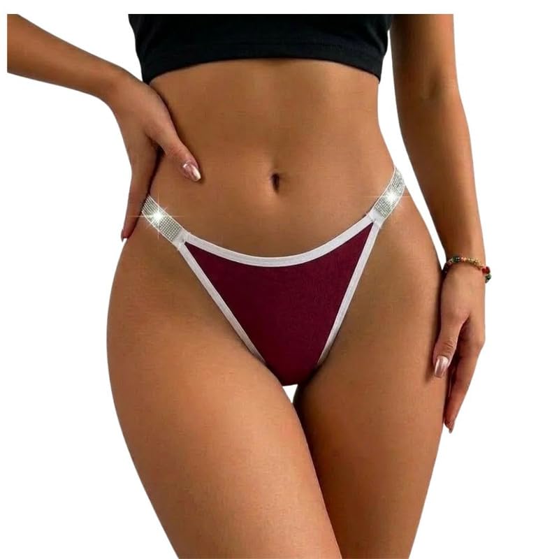 Women's Glitter Thong T-Back Panty One Piece Underwear Briefs Panties Pack of 1 (Maroon)-image-33