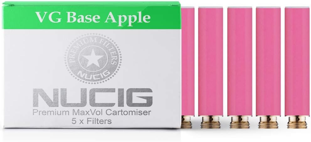 Pack of 5 Pink 0MG Apple Flavour Refill Cartomiser Filter | ***VG Premium | for e Shisha e Hookah e Cigarette Electronic Cigarette ego (Pink) | Nicotine Free | Tobacco Free