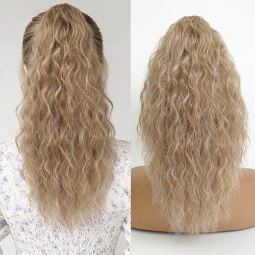 Image of Claw Clip Ponytail Extension 16In Curly Hair,Blonde Highlight H27 /88#