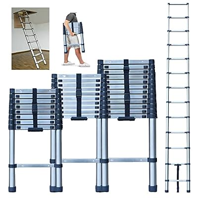 Stainless Steel Telescoping Ladder - 10 FT Step Ladder, Portable Folding Collapsible, Multi-Purpose for Home, Roofing, RV, Loft - 330lbs Capacity