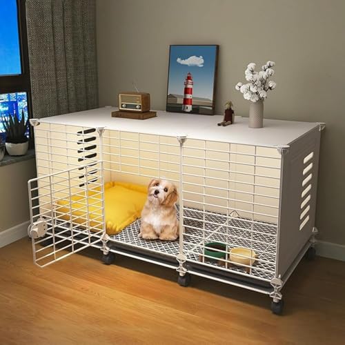 JBJSHHY 犬ケージ ペットサークル ベーシック ペットケージ ペットハウス トレイ付きでお手入れ簡単 大容量 簡単な組み立て ペットゲージ 犬 サークル 中型犬 小型犬用ゲージ 屋根と車輪付き 屋内および屋外での使用に適しています (109*37*5