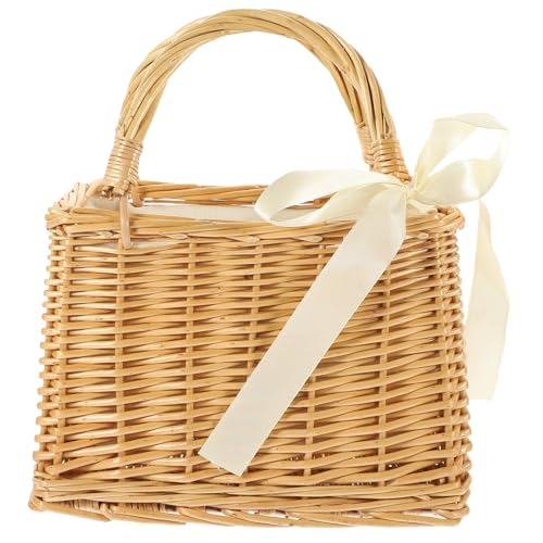 NAMOARLY Rural Style Wicker Hand Basket Hand-woven Flower Holder Decorative Wicker Bag
