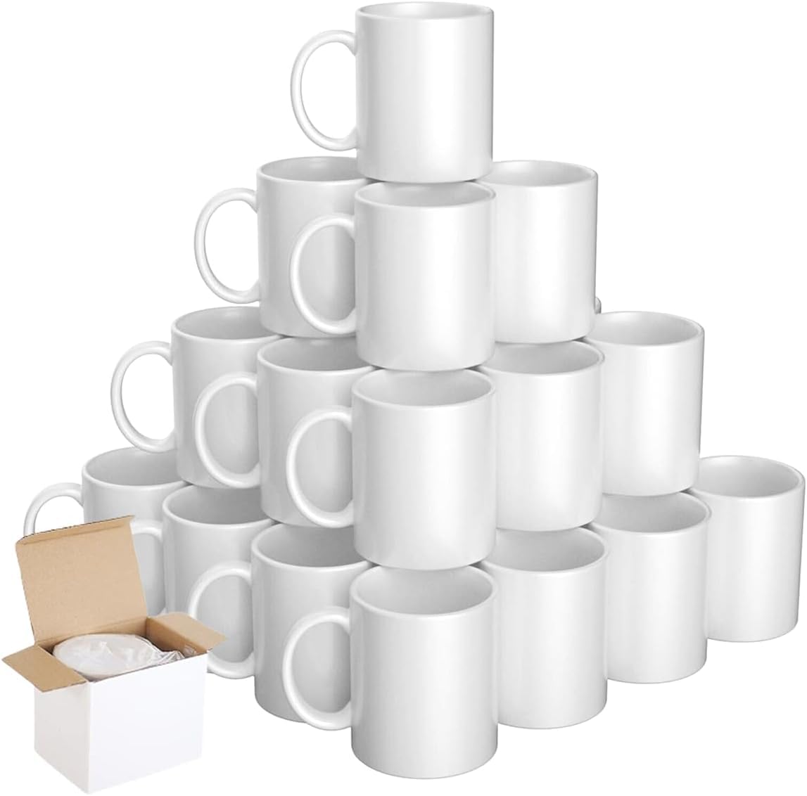24 Pack Sublimation Mugs With Boxes - 11 oz Large White Mug With Handle - Used as Personalized, Coffee and Tea Mug - Ideal for Bulk Buy