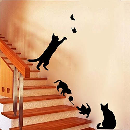 Vinilo Decorativo Gatos jugando con Mariposa 37x21 in miniatura 5