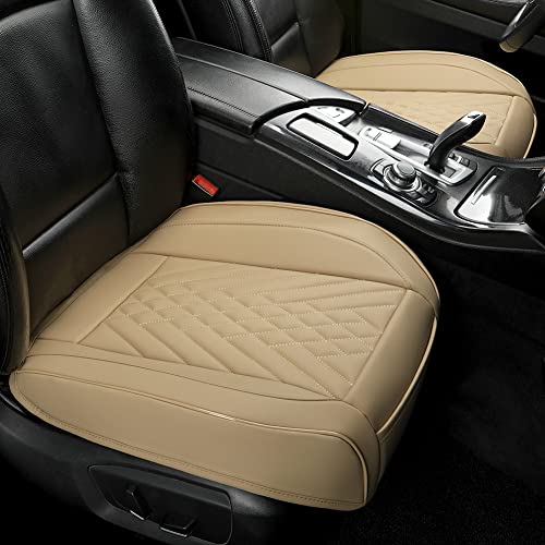 Image of GIANT PANDA Premium PU Leather Front Car Seat Cover Protector Anti-Slip Bottom Seat Cover Fits 95% of Vehicles, Wrapping Around The Bottom (2 Packs - Beige)