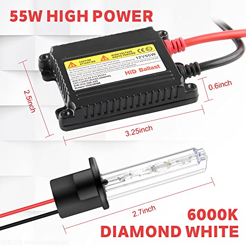 H1 Hid Headlight Bulbs 6000K Xenon White With 55W Dc Slim Hid Ballast By Yifengshun Super Bright Xenon Hid Light Bulb For Auto High / Low Beam (2 Xenon Bulbs + 2 Ballasts) #TOP1