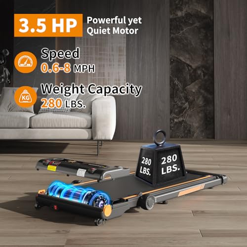 Image of Foldable Treadmill with Incline, Removable Walking Pad with Desk Workstation, 4 in 1 3.5 HP Compact Folding Small Walking Treadmill, 300 Lbs Capacity for Home Office