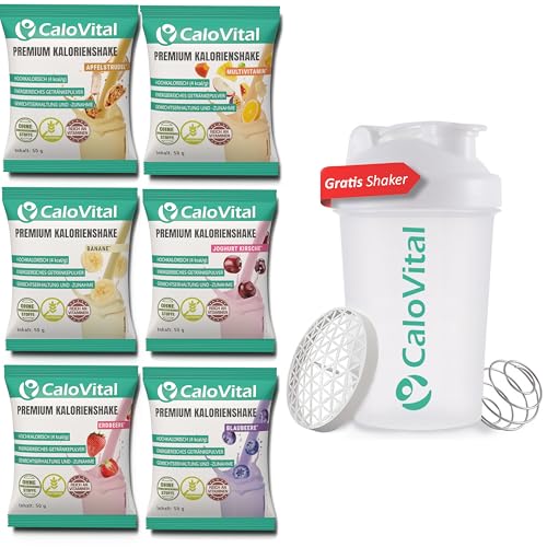 CaloVital als Aufbaunahrung bei Untergewicht | Trinknahrung hochkalorisch für schnelle Gewichtszunahme | Weight Gainer [PROBIERPAKET INKL. GRATIS SHAKER] 6er Pack Frucht, je 50 g Pulver