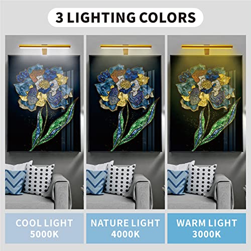 Xuolder 16Inch Wireless Picture Light Painting Light For Art,Rechargeable Battery Operated Display Art Light With Remote,Dimmable Timer Painting Light For Wall Picture Gallery Dartboad Full Metal-Gold #TOP3