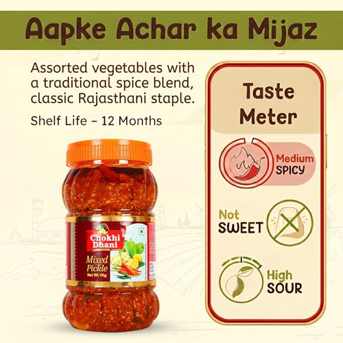 Image of Chokhi Dhani Mixed Pickle 1kg | Authentic Indian Mix Achar | Tangy & Spicy Traditional Style Pickle | Aromatic Spices & Rich Flavour