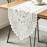 Tinsow 2 Pack Cotton Crochet Lace Rectangular Table Runner Dresser Scarf Doilies (White Style, 13' X 44')