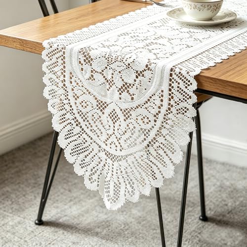 Tinsow 2 Pack Cotton Crochet Lace Rectangular Table Runner Dresser Scarf Doilies…
