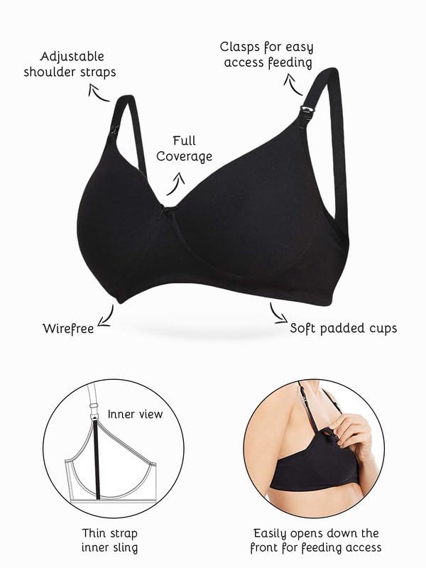 Image of Inner Sense Organic Cotton Bamboo Breastfeeding Support Bra I Wire Free, Padded Maternity Bra I High Coverage, Nursing Bra I Feeding Bra I Pregnancy Bra