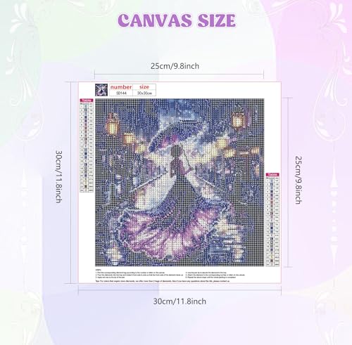 Image of QENSPE Diamond Art Kits for Adults, DIY Ladies Purple Dress Full Drill Diamond Painting Kit for Beginners, Street Scene 5D Round Diamond Dots Paintings, Gem Art Crafts Home Wall Decor Gifts 12x12 inch