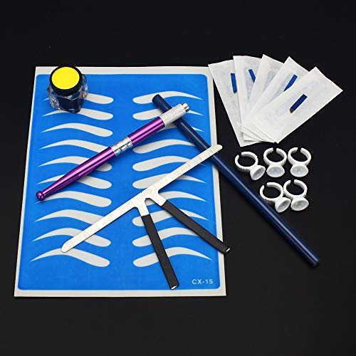 Eyebrow Microblading Kit, Atomus Microblading Needle Pen Set With 14Pin Blades 3-Point Measure Ruler Pigment Ring Ink Cups Tattoo Practice Skin Repair Cream Pencil For Eyebrow Tattoo Permanent Makeup #TOP5