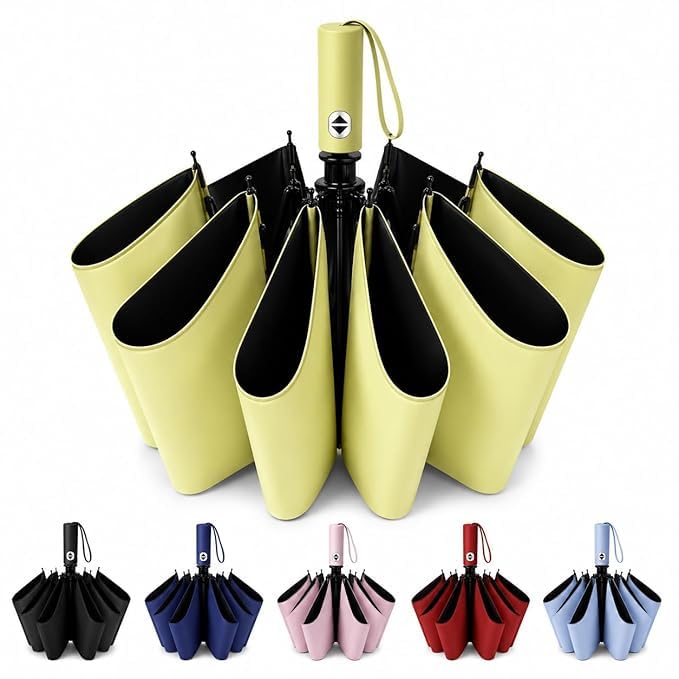 Image of Automatic Open Close Windproof Folding Travel Umbrella, Portable Compact Rain Umbrella for Men & Women Strongest Premium Auto Folding Umbrella for Rain and Sun